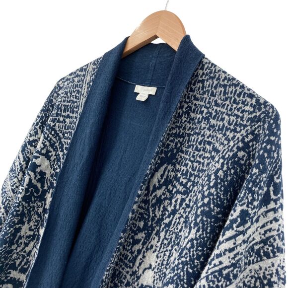 Pure Jill Cardigan Sweater Womens Medium Blue White Geo Print Cotton Open Front - Picture 9 of 16